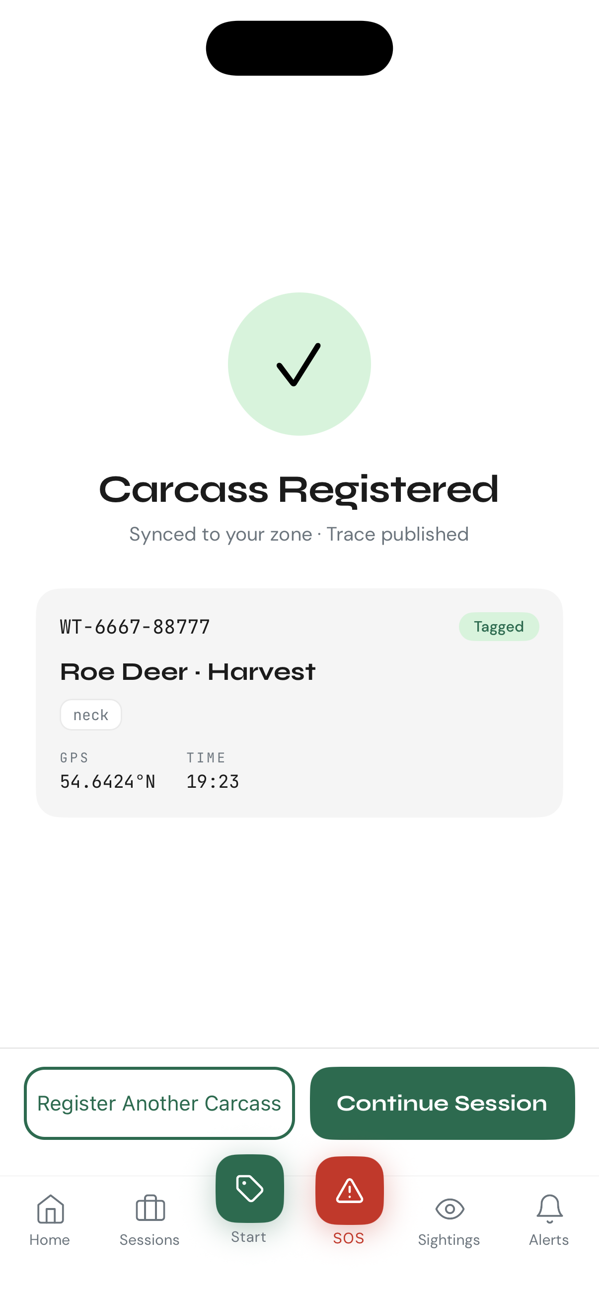 Carcass registered confirmation