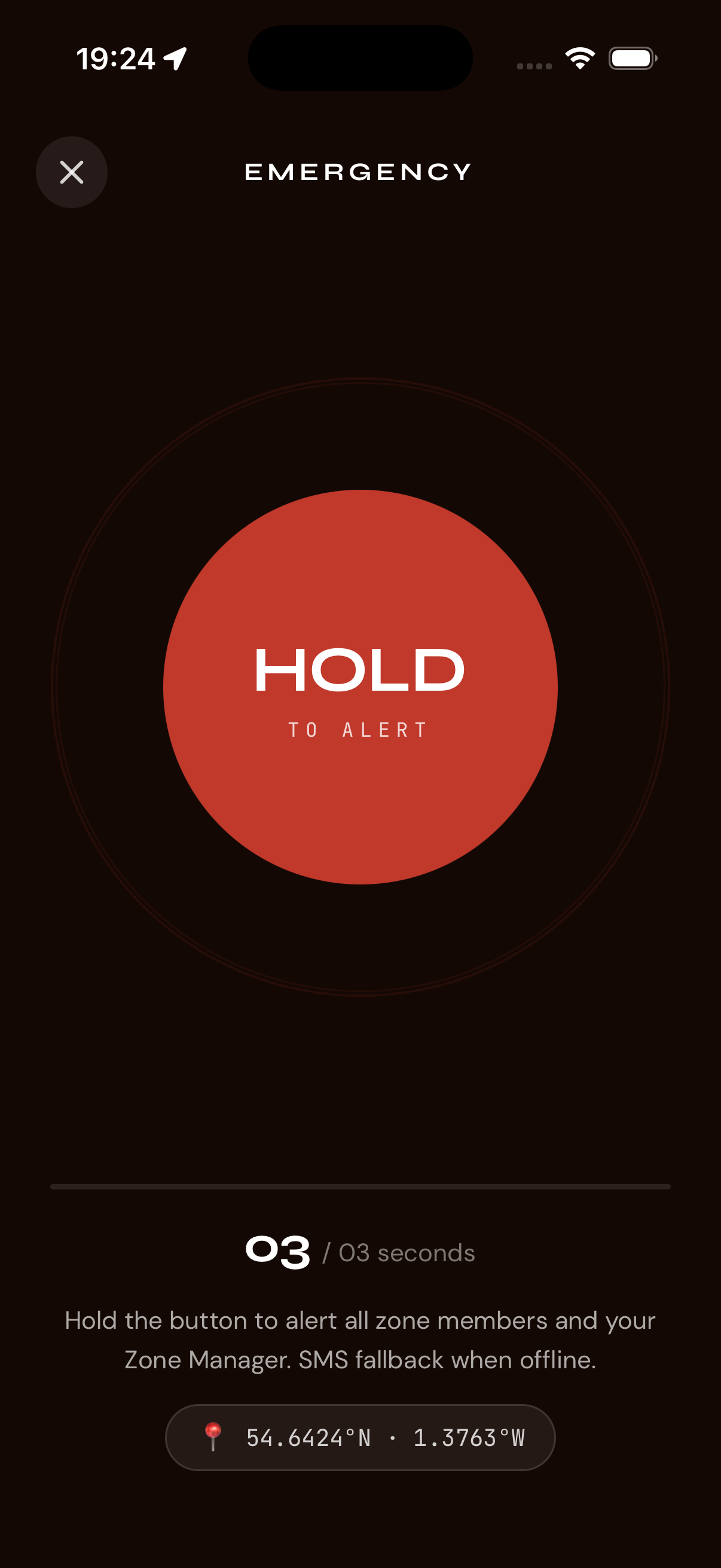 WildTrack emergency screen